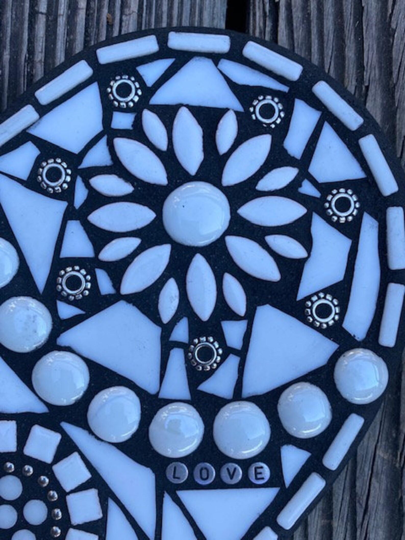mosaic that says LOVE in tiny letters